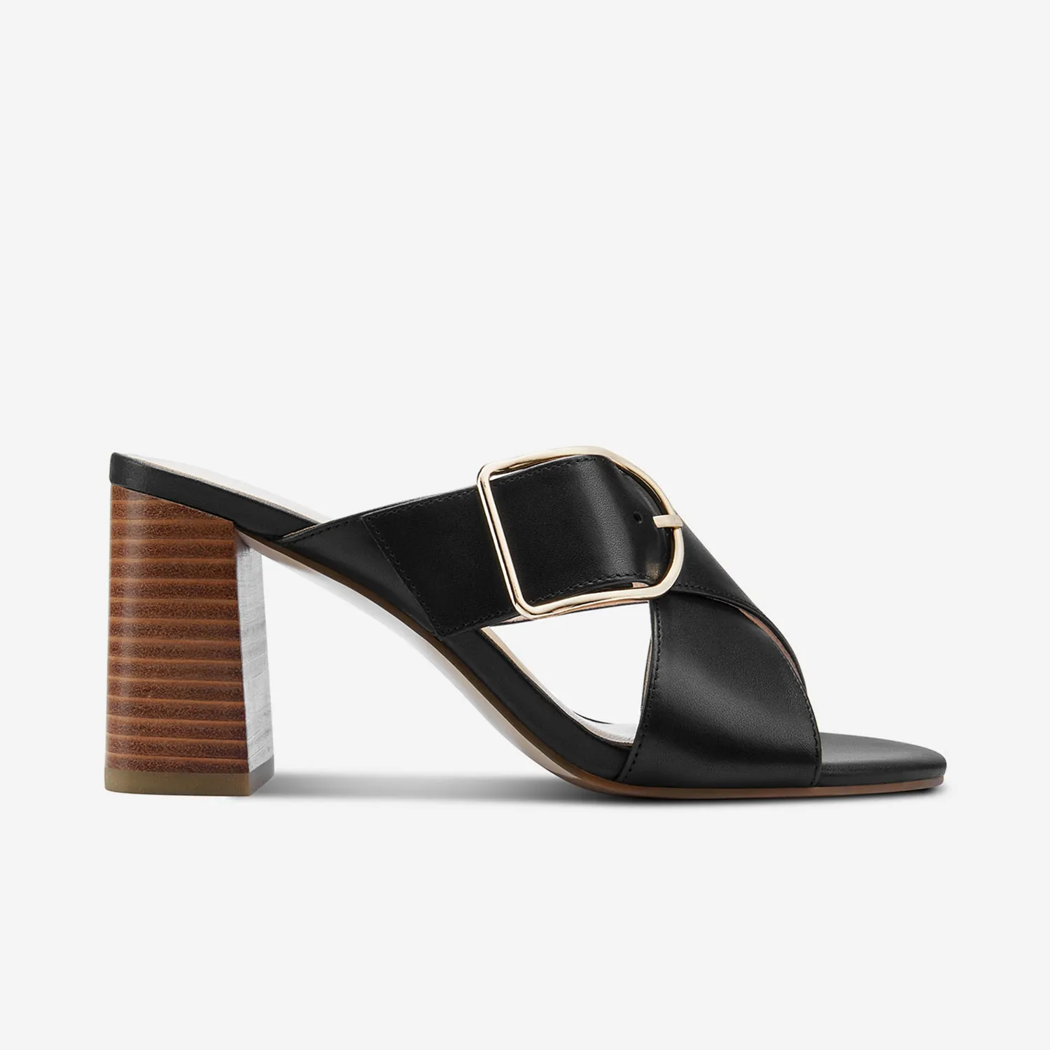 Embroidered Heels Kylie Sandal Heel | Black Leather