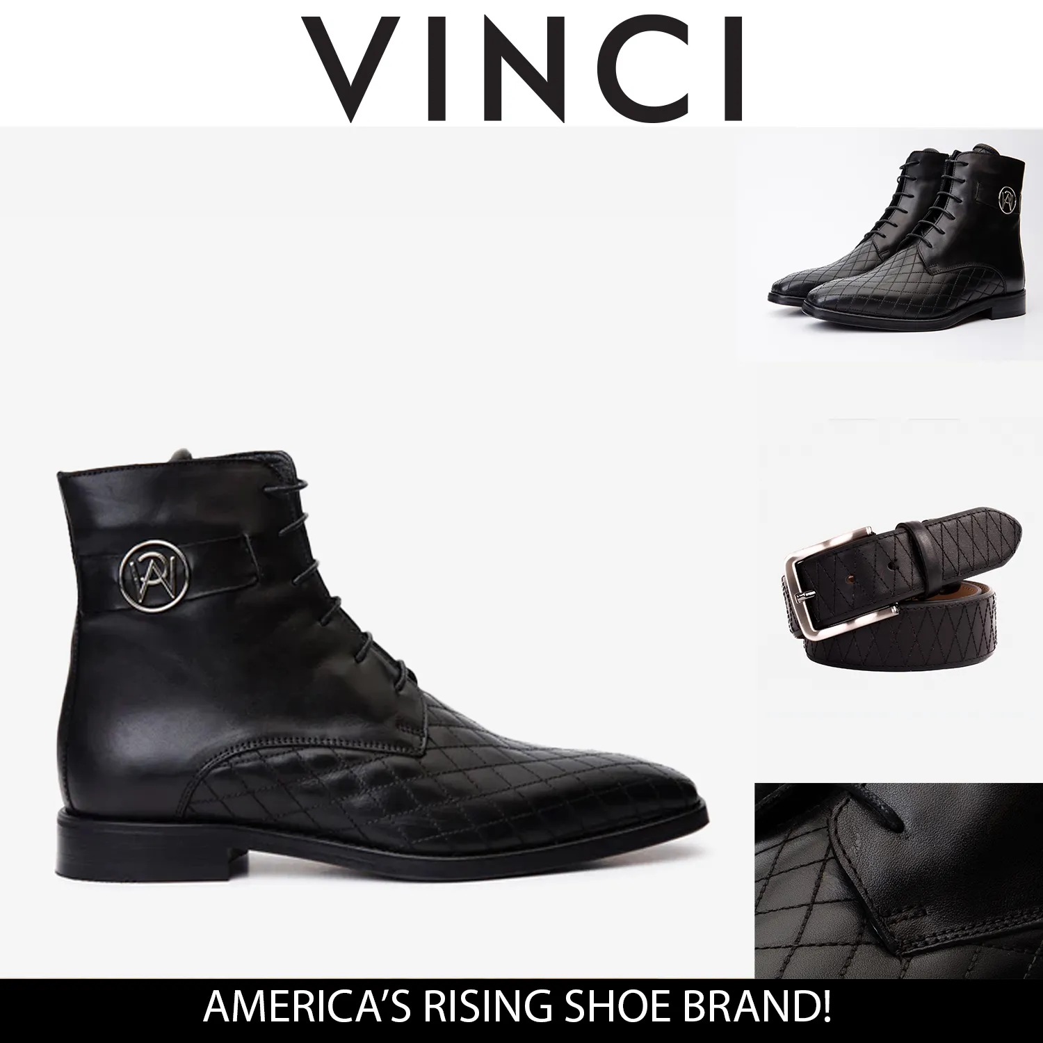 Endurance The Zeus Black Leather Lace-Up Men Boot with a Zipper