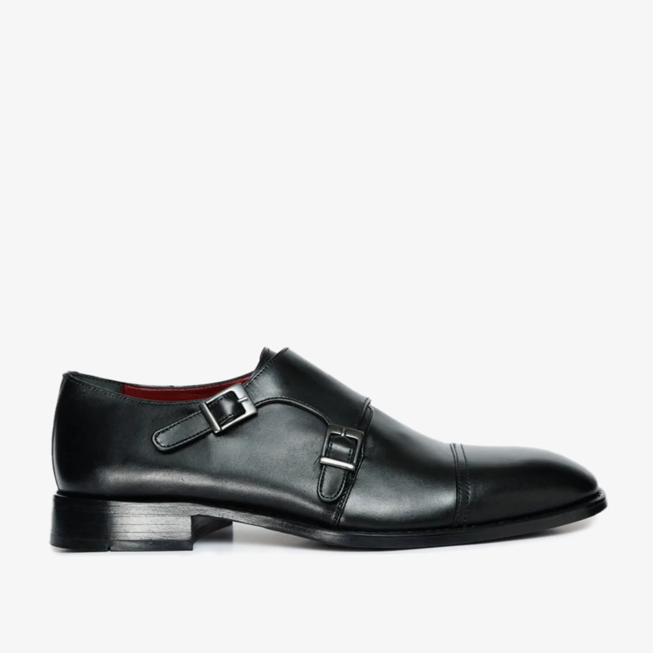 Quick Dash Dual Tone The Essen Black Leather Cap Toe Double Monk Strap Men Shoe