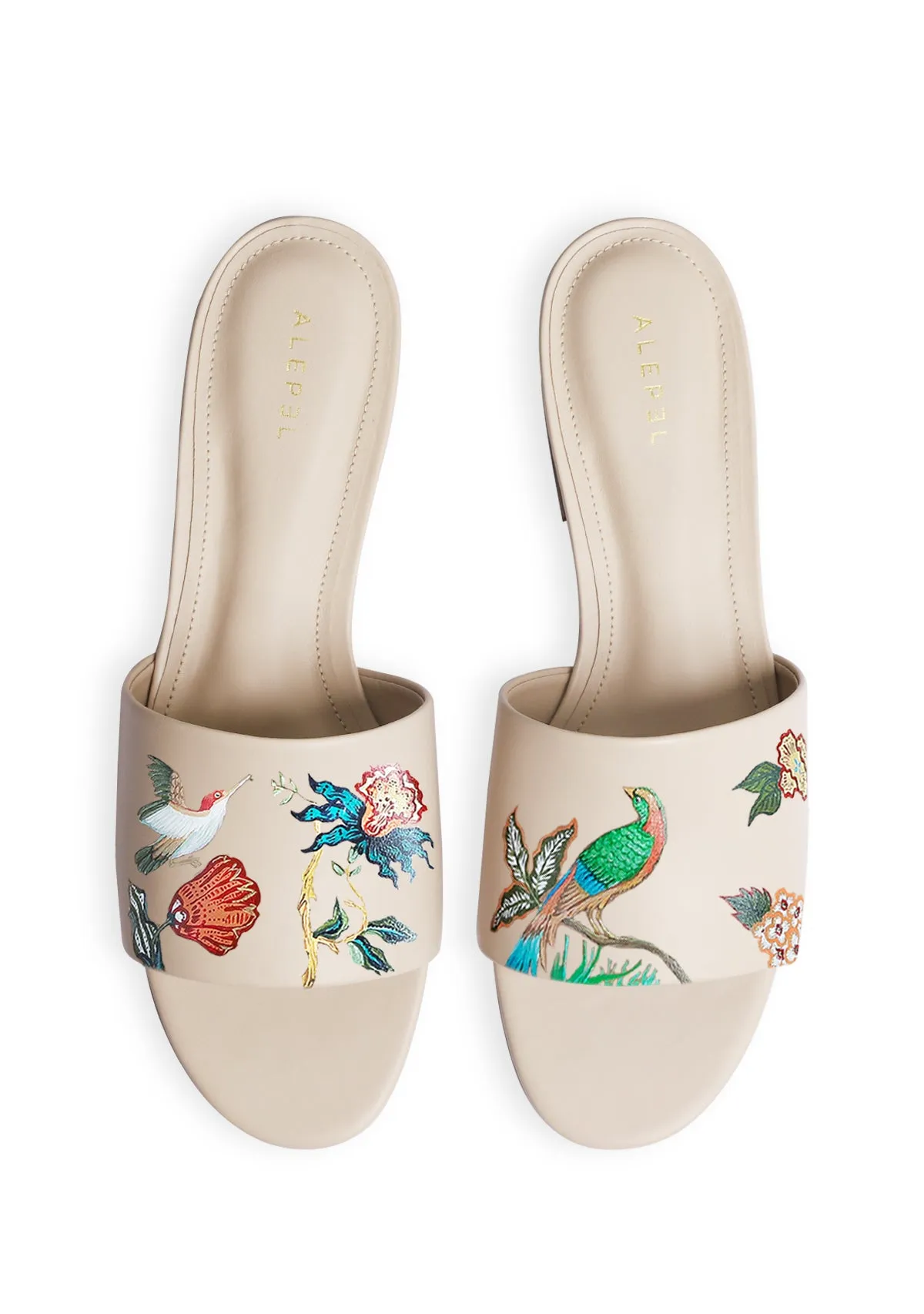 Bird Floral Beige Slide Step Light Beauty Walk
