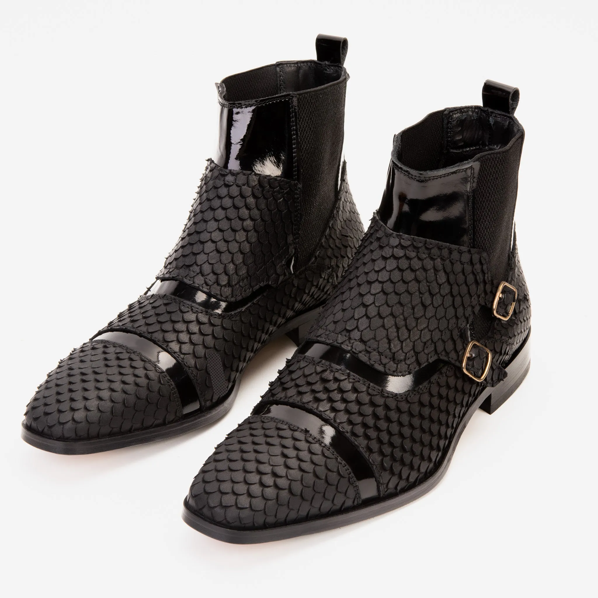 ergonomic The Orion Black Snakeskin Pattern Leather Double Monk Strap Men Boot