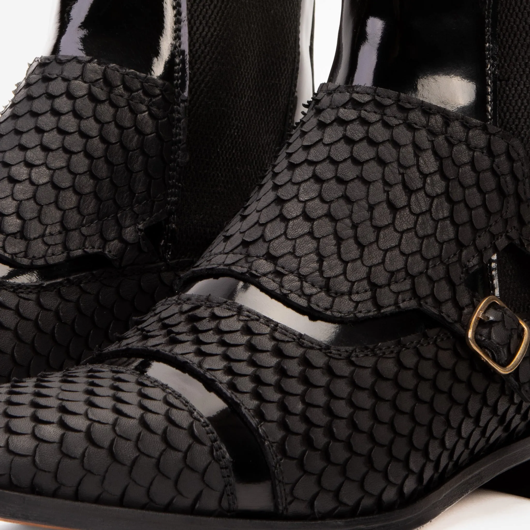 ergonomic The Orion Black Snakeskin Pattern Leather Double Monk Strap Men Boot