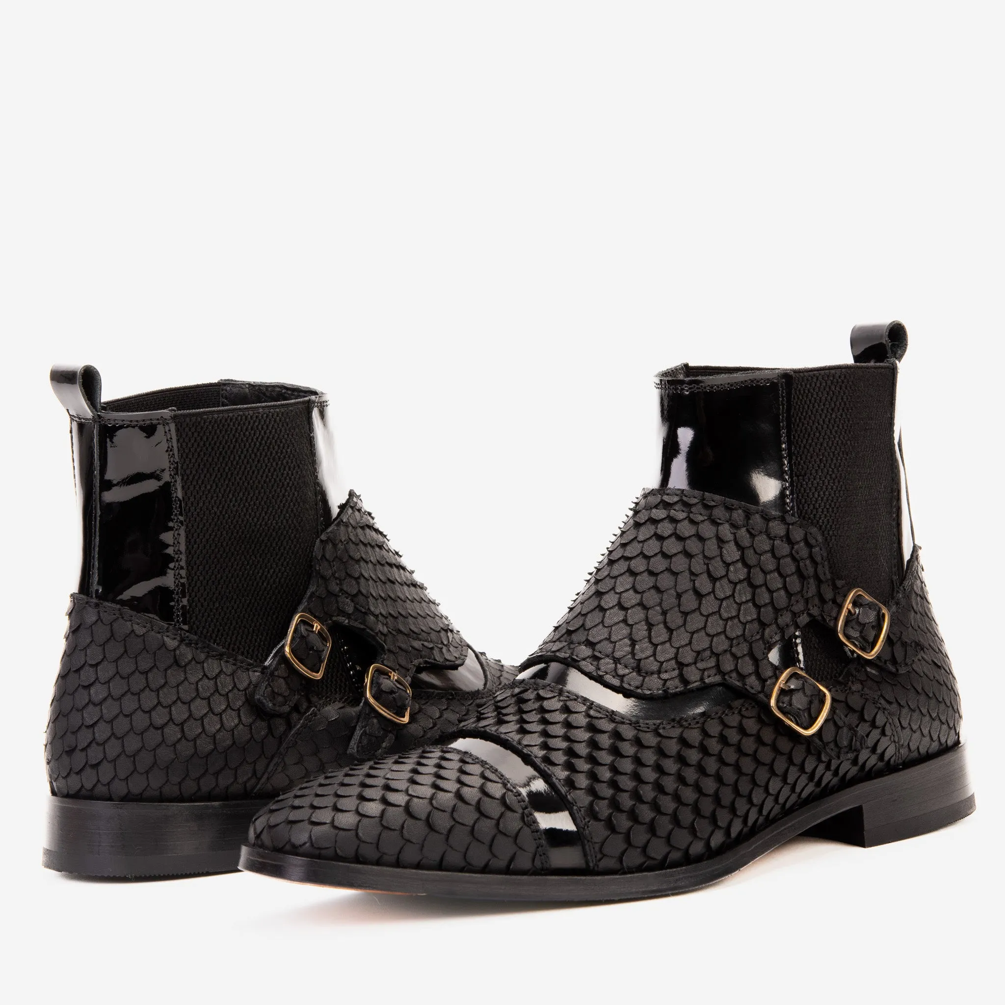 ergonomic The Orion Black Snakeskin Pattern Leather Double Monk Strap Men Boot