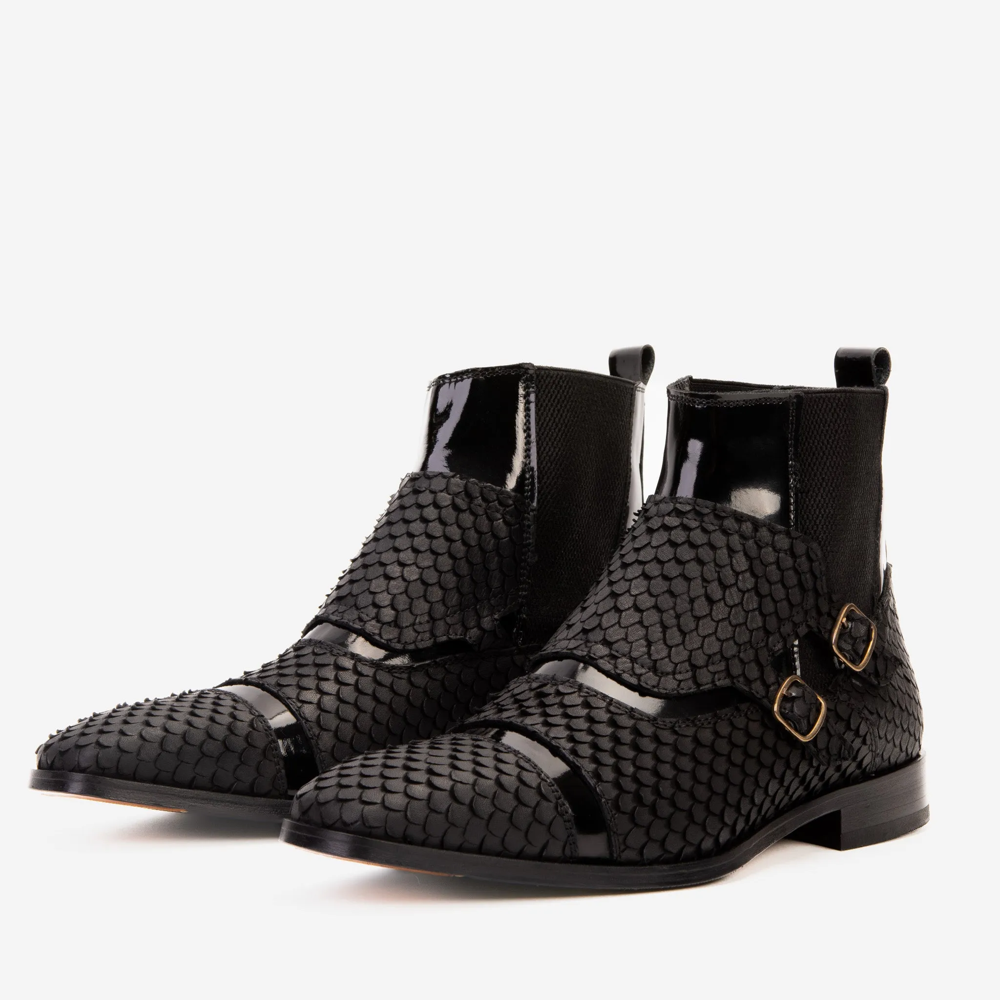 ergonomic The Orion Black Snakeskin Pattern Leather Double Monk Strap Men Boot