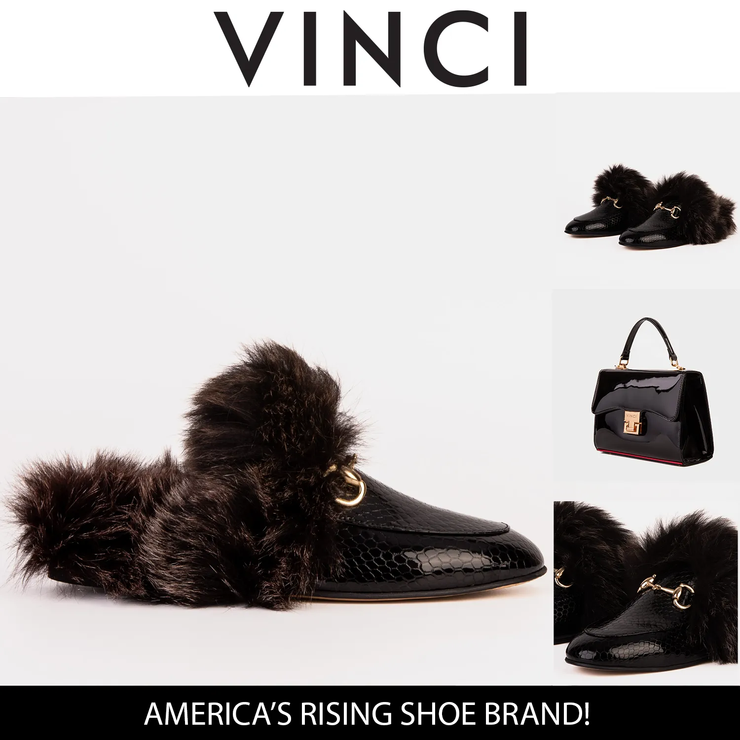 Everyday Essential The Izmir Black Patent Leather Natural Fur Women Slipper