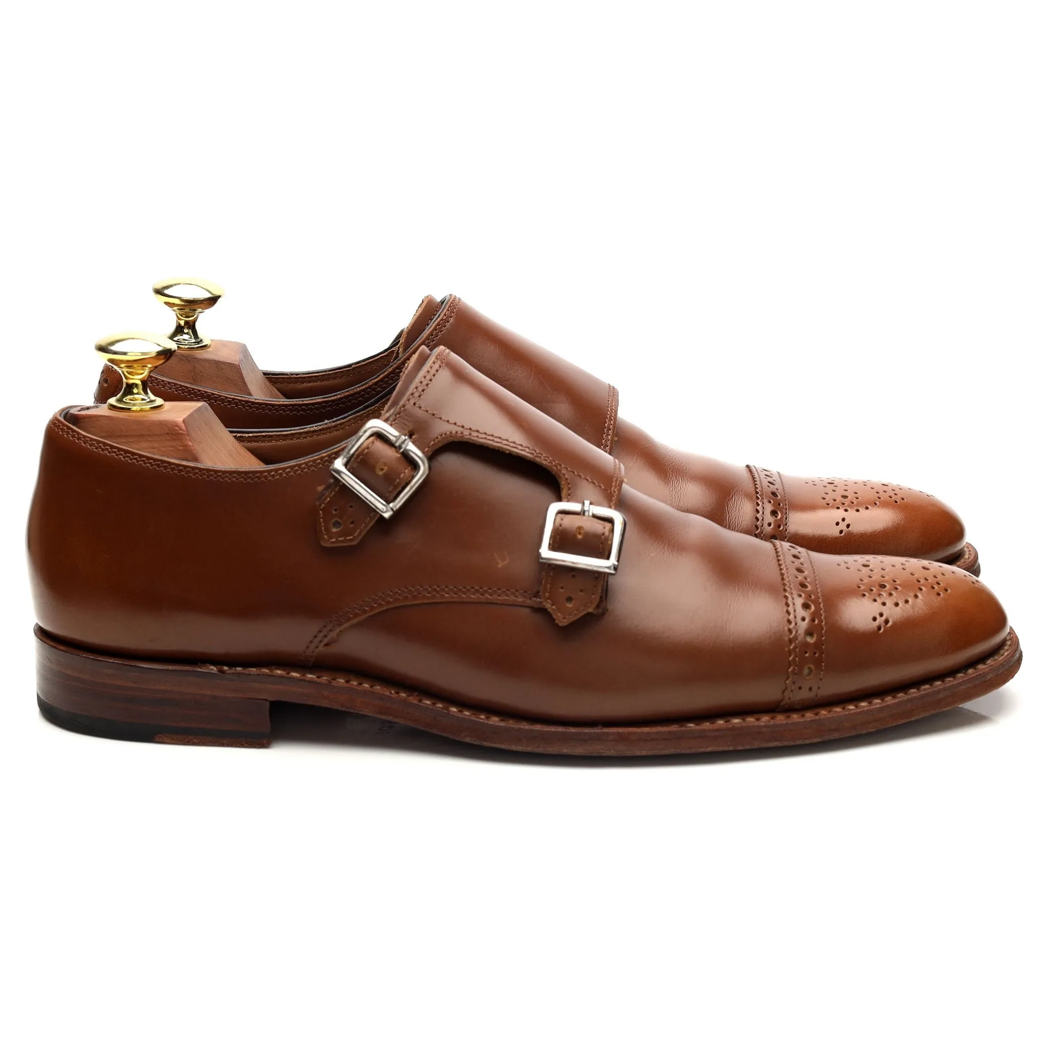 Women's 'Mabel' Light Brown Leather Double Monk Strap UK 7 Comfortable Design Country Club