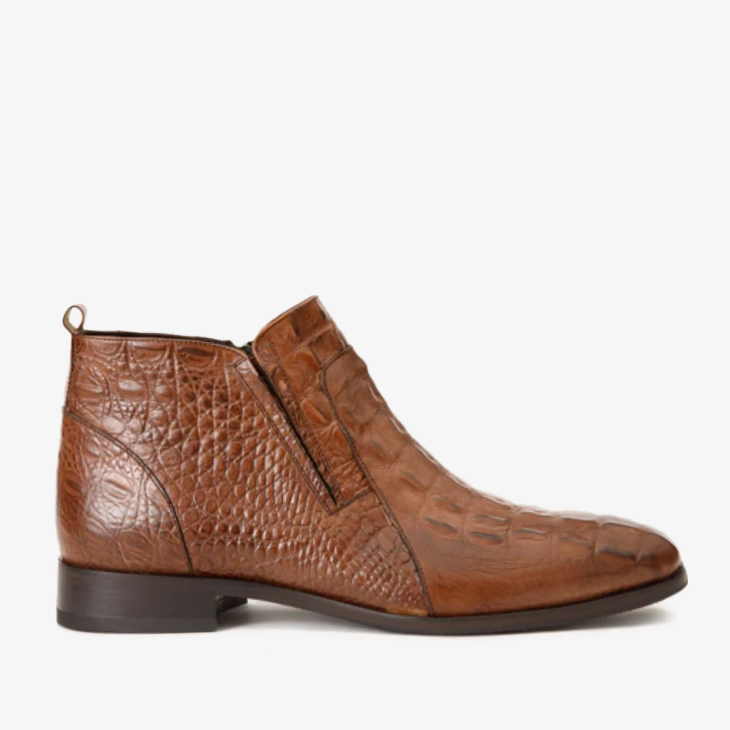 Stage Glow The Randor Brown Crocodile Leather Side-Zip Dress Ankle Men  Boot