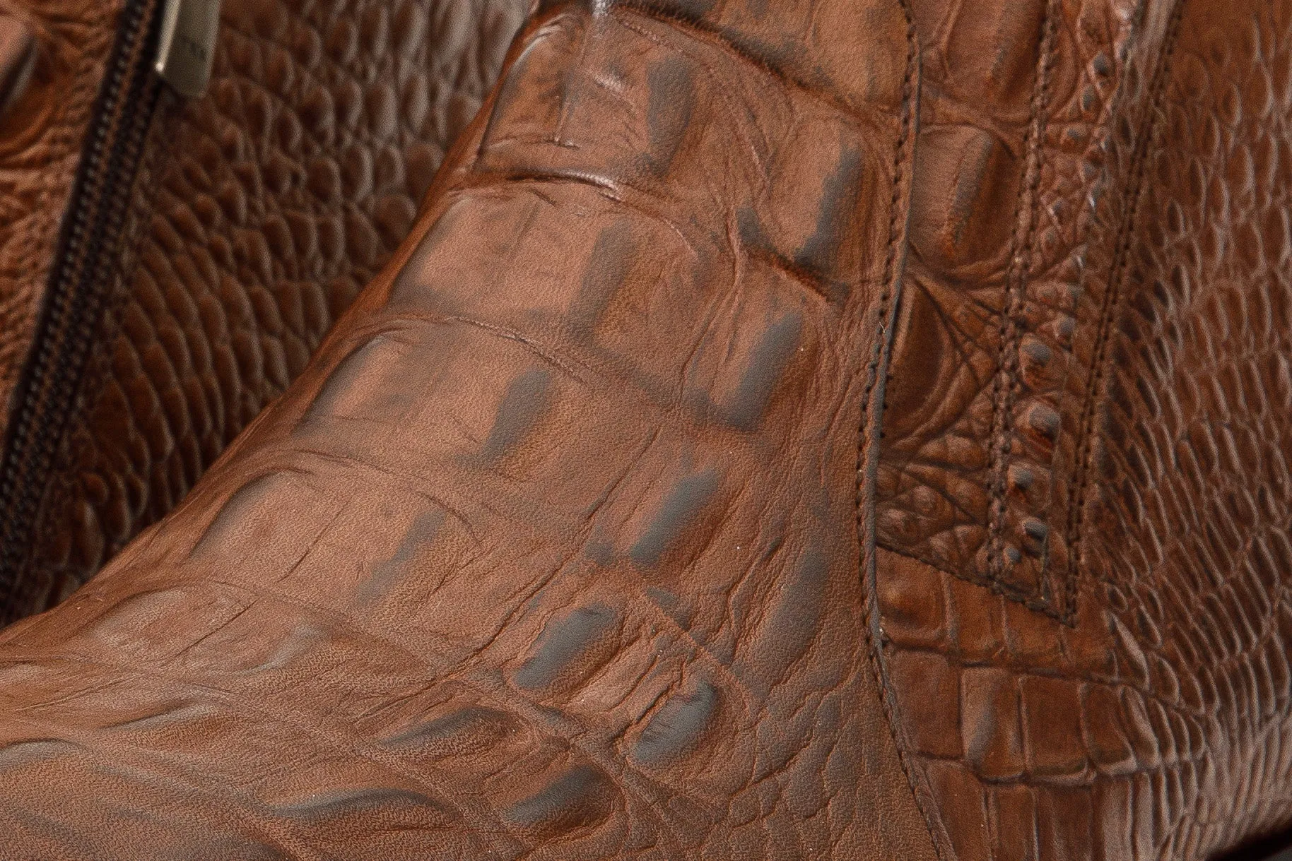 Fast-Run The Randor Brown Crocodile Leather Side-Zip Dress Ankle Men  Boot