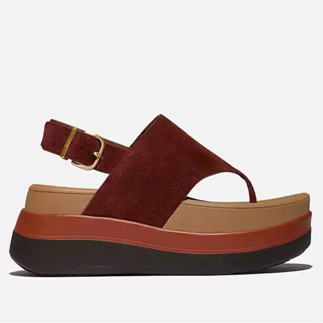 ethnic touch FITFLOP F-MODE STACKED SUEDE SANDAL - CHOCOLATE