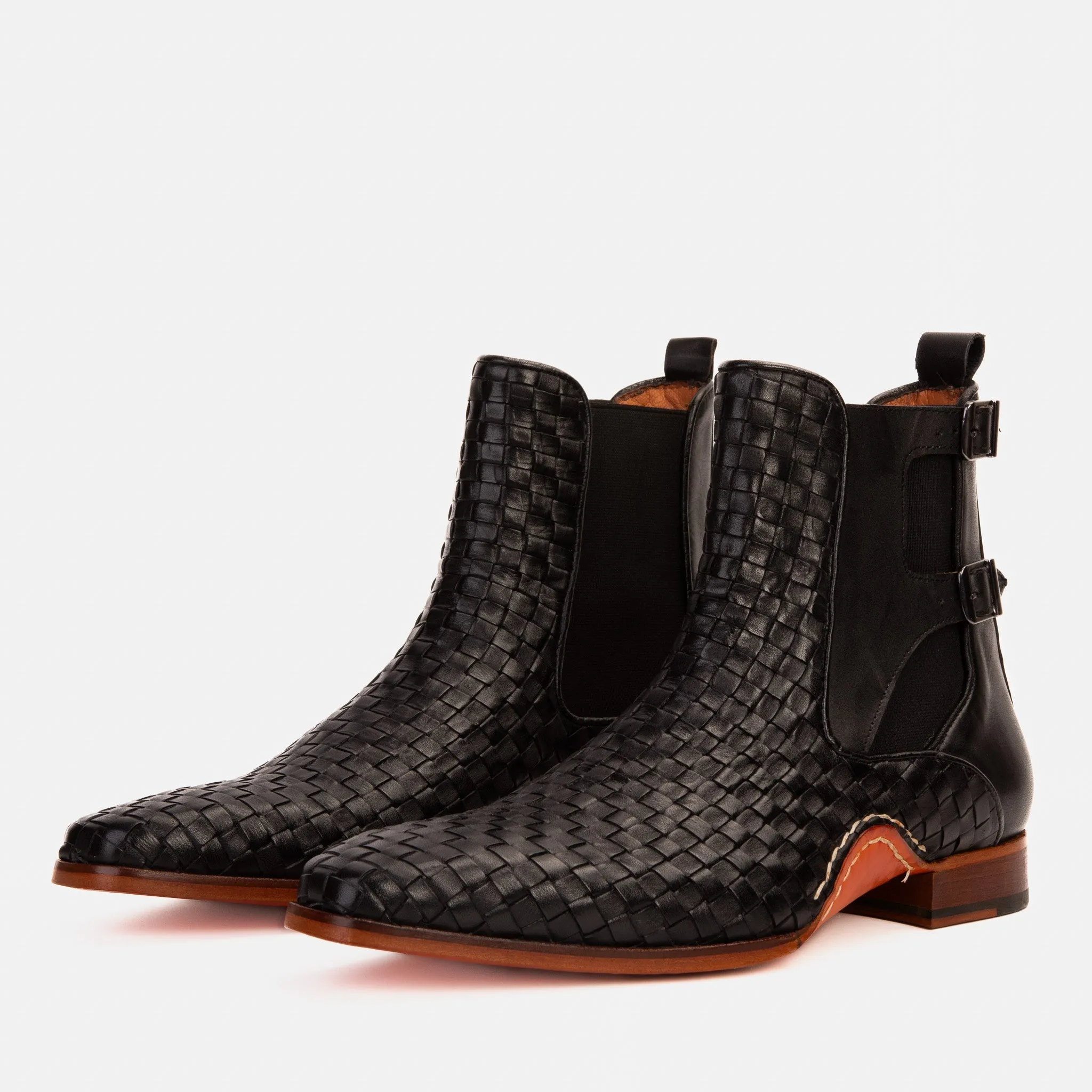 Flexible Outsole The Rolls Boot Woven Black Leather Double Monk Strap Handmade Men Shoe