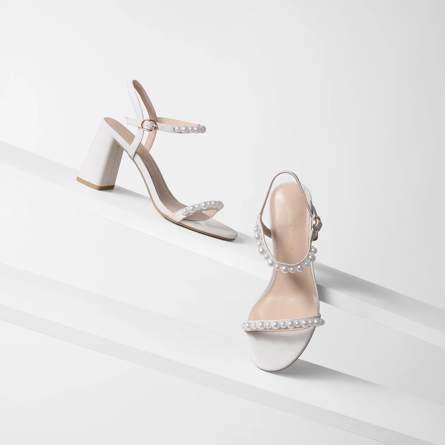 Flo Sandal Heel | Off-White Leather/Pearl Geometric Heels