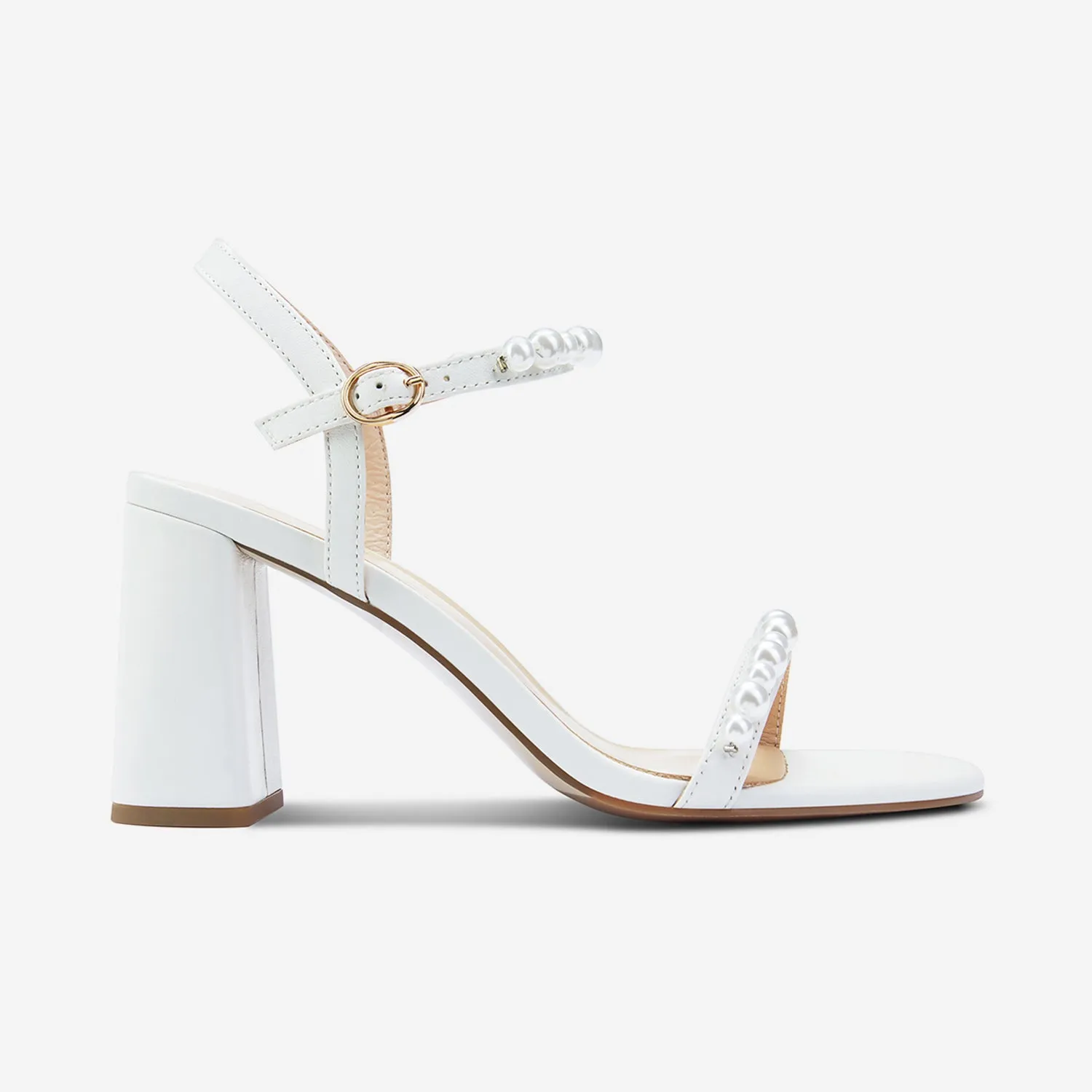 Flo Sandal Heel | Off-White Leather/Pearl Peep Toe Pumps
