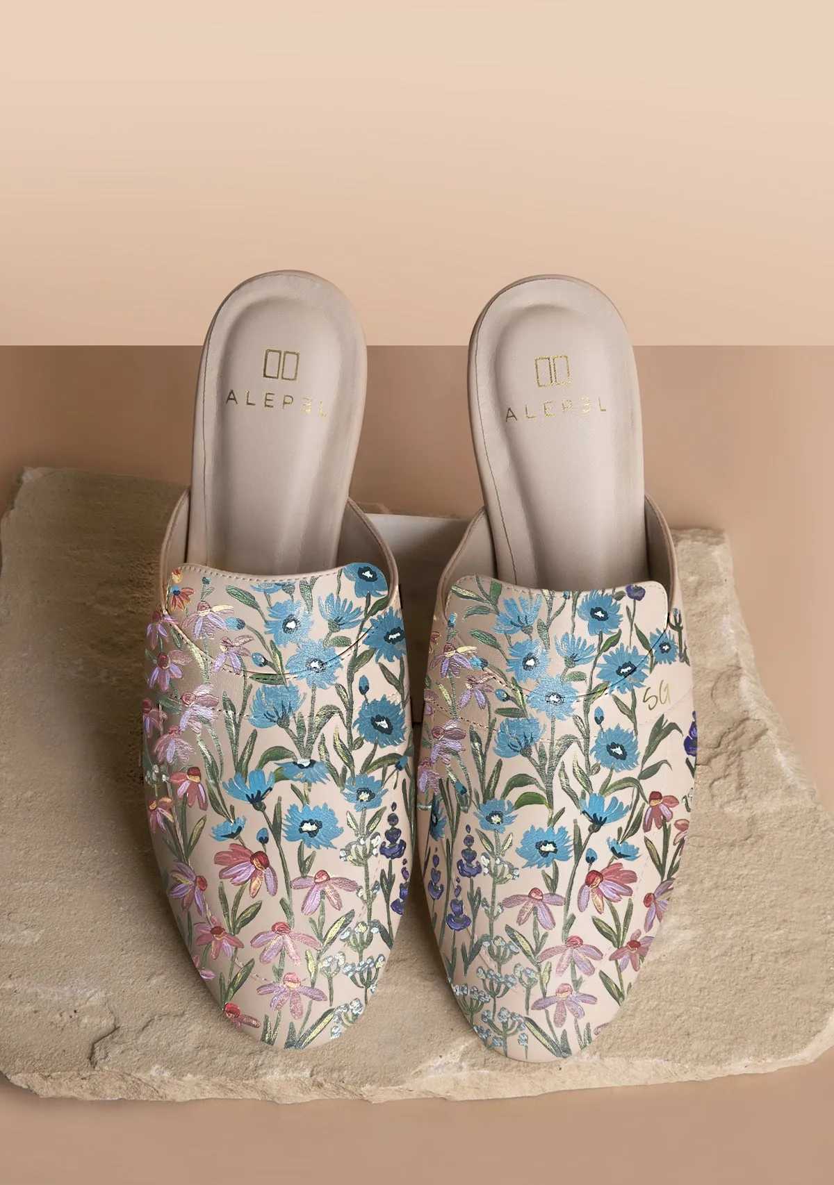 Floral Print Beige Mule Quick Lock Strap Foam