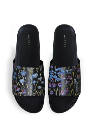 Chill Fit Footwear Floral Print Black Slip On