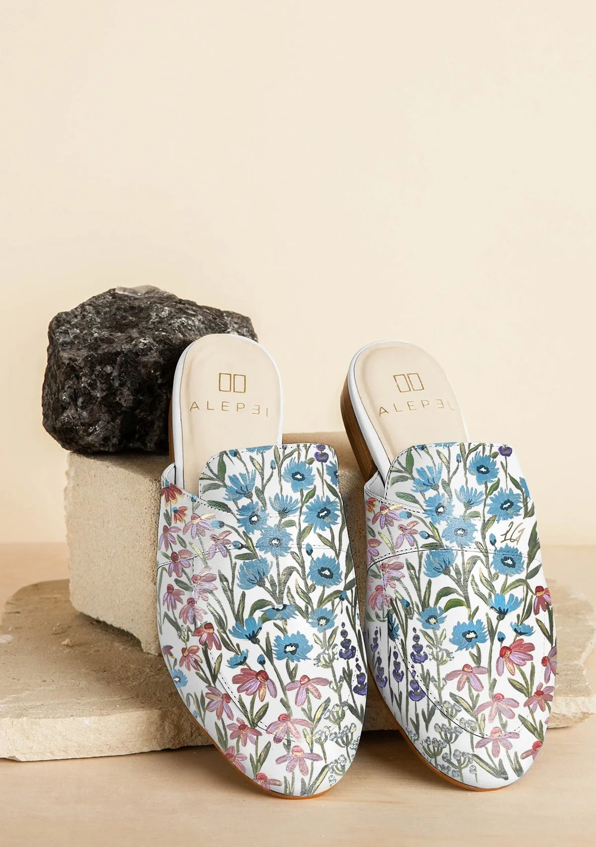 Floral Print White Mule Cotton Blend