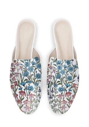 Light Slip-On Quick Travel Fit Floral Print White Mule