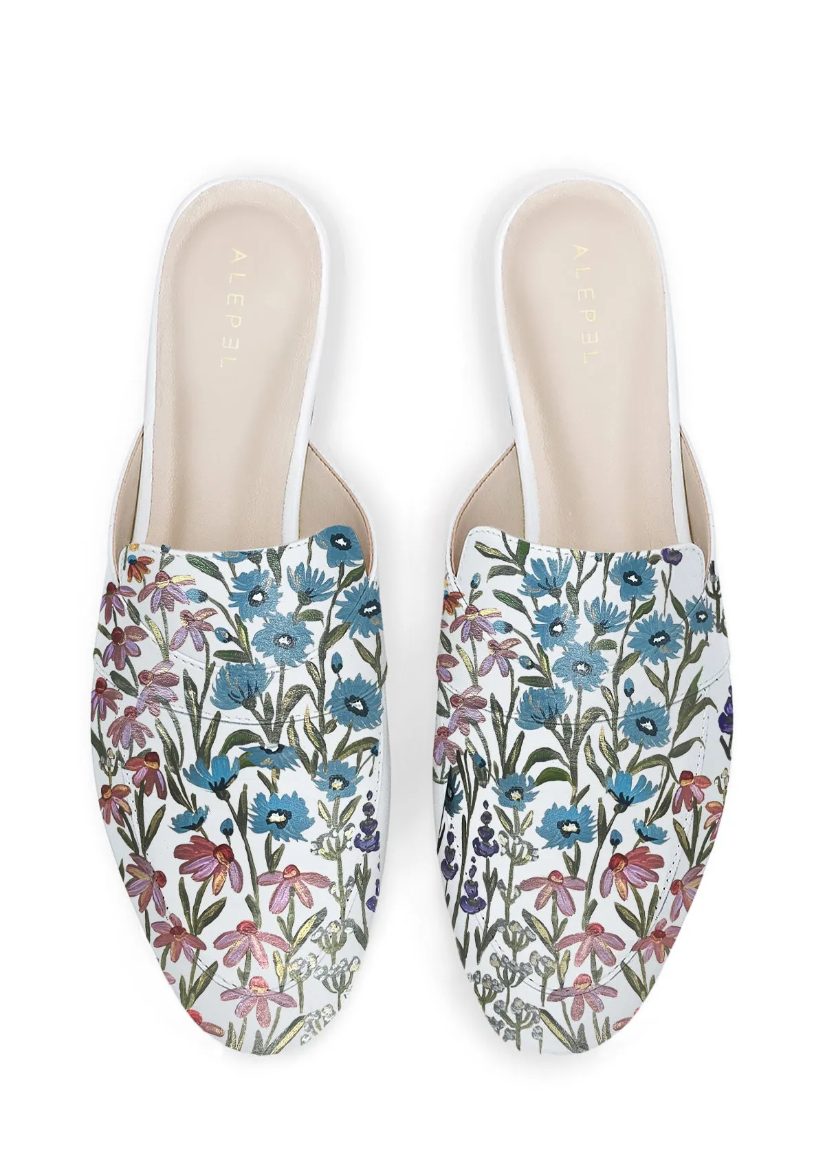 Light Slip-On Quick Travel Fit Floral Print White Mule