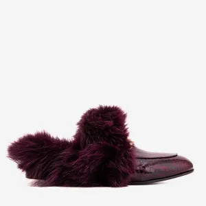 Ocean Deck Quiet Spot The Izmir Burgundy  Patent Leather Natural Fur Women Slipper