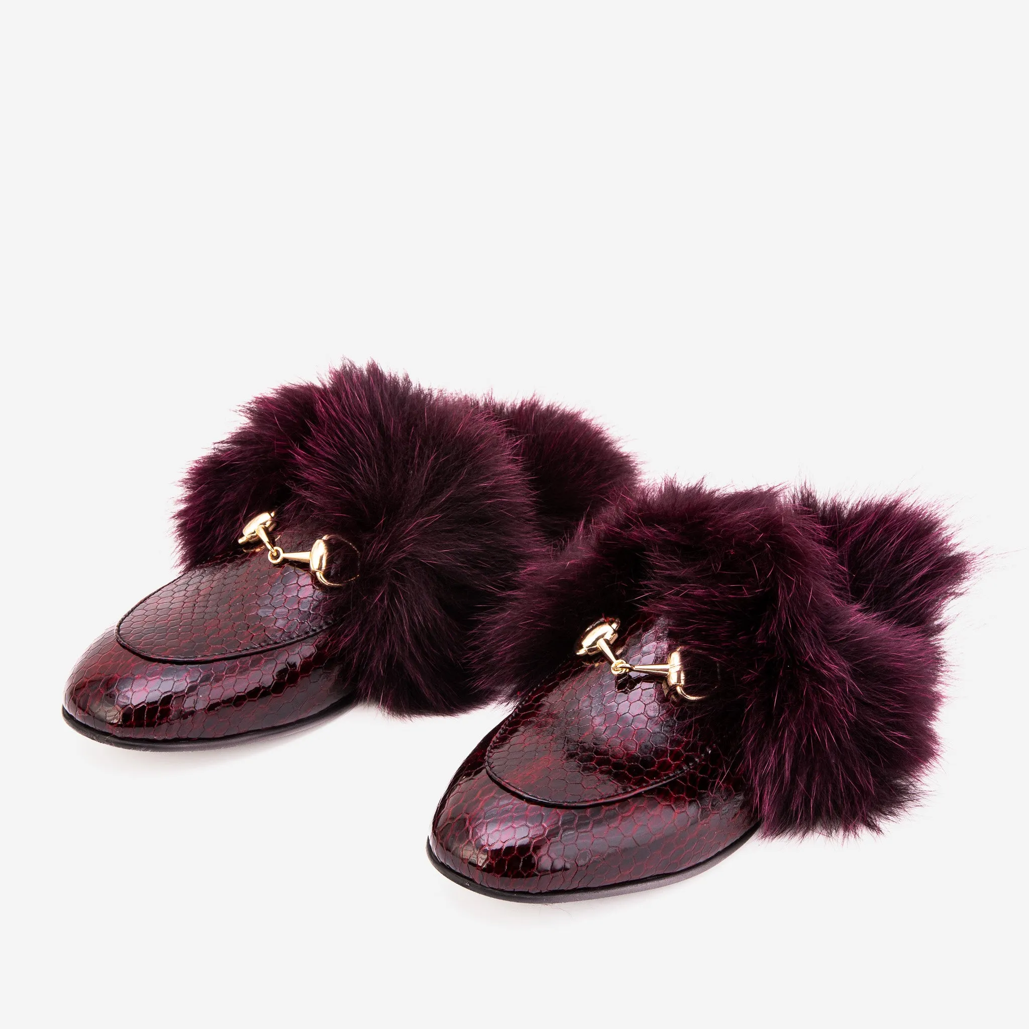 Fresh Comfort The Izmir Burgundy  Patent Leather Natural Fur Women Slipper