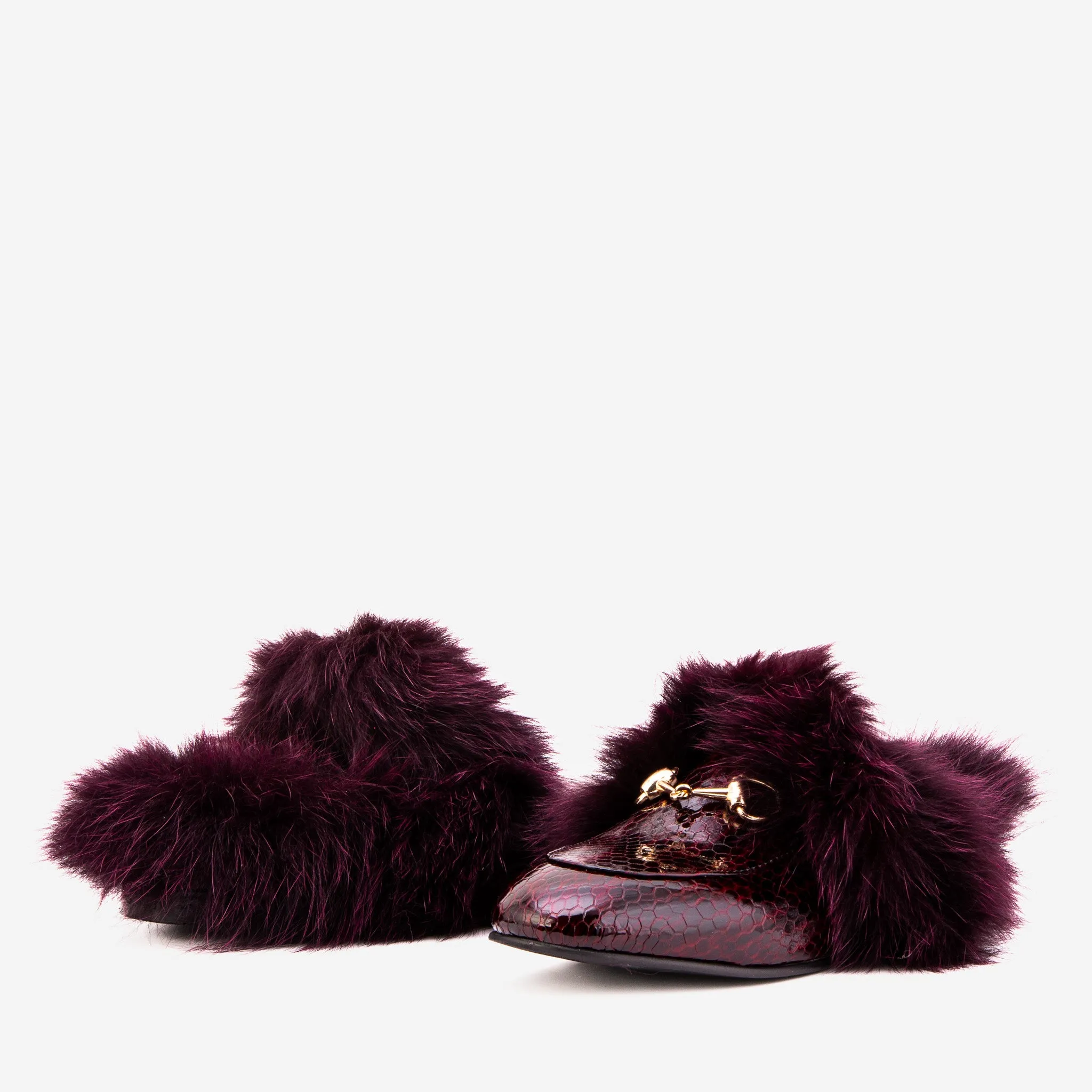 Fresh Comfort The Izmir Burgundy  Patent Leather Natural Fur Women Slipper
