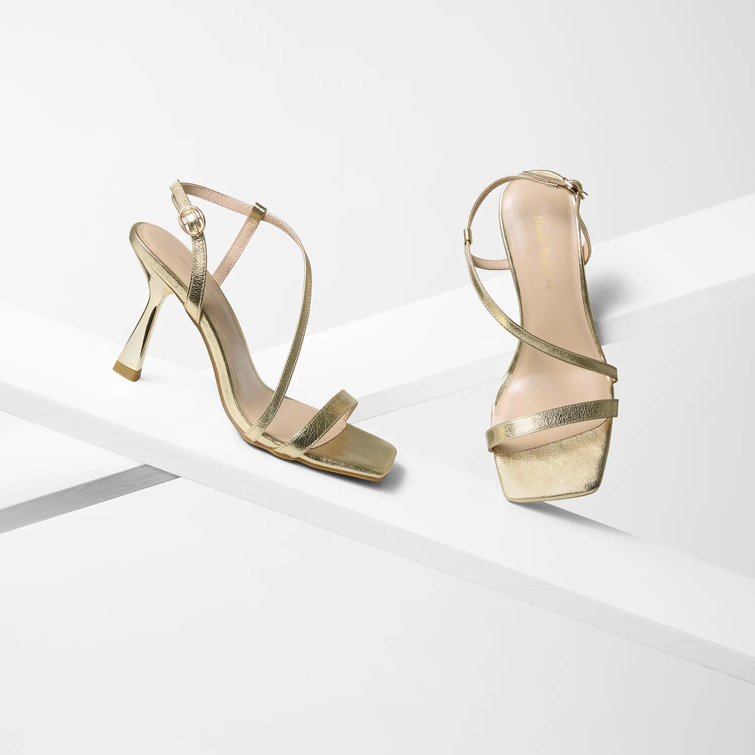Gabby Sandal Heel | Gold Leather Faux Leather Heels