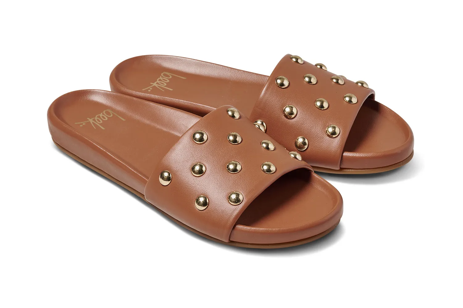Gallito Stud leather slide sandal in tan - product angle shot