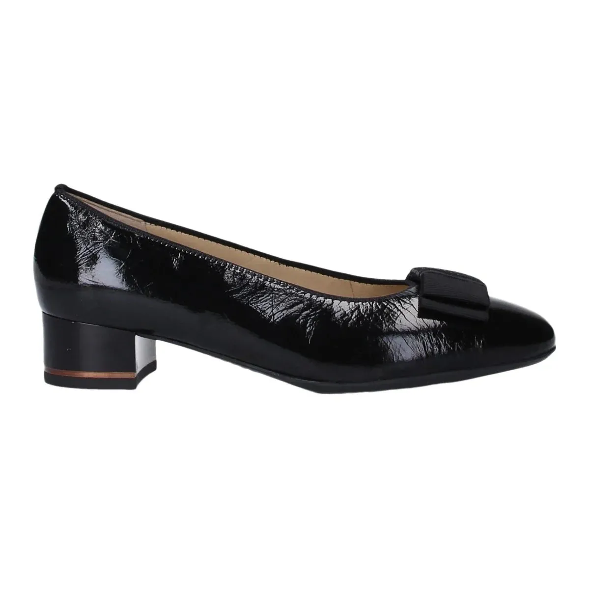 Garnet Women's Bow Block Heel Pump 35mm - Black Patent Work Pointed-Toe