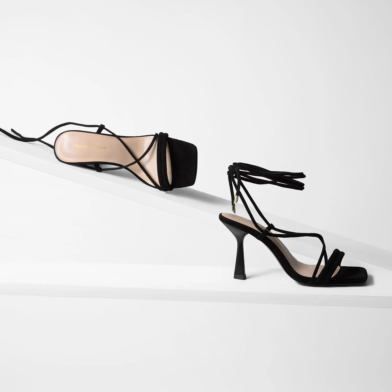 Gio Sandal Heel | Black Suede Adjustable Wedges