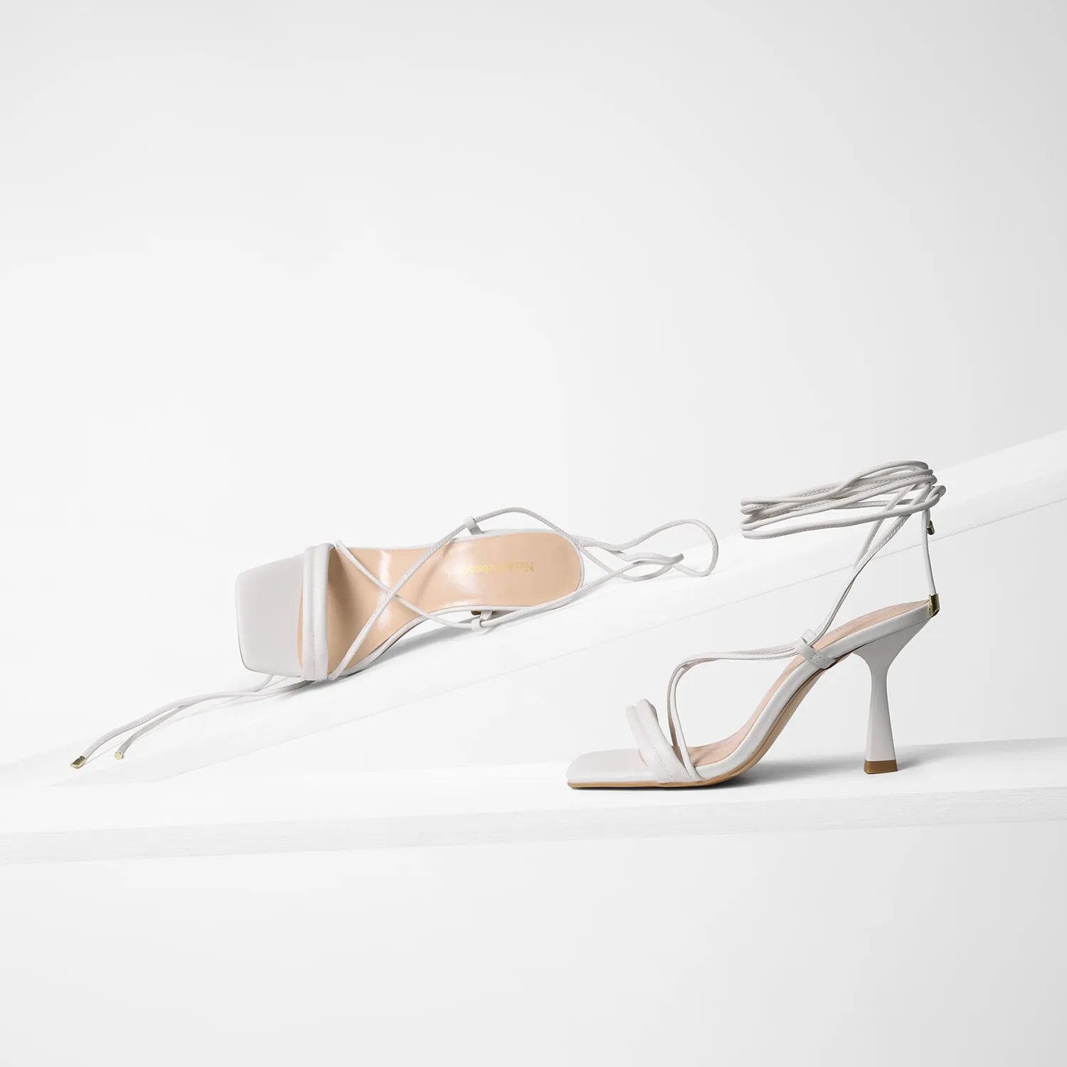 Gio Sandal Heel | White Leather White Heels