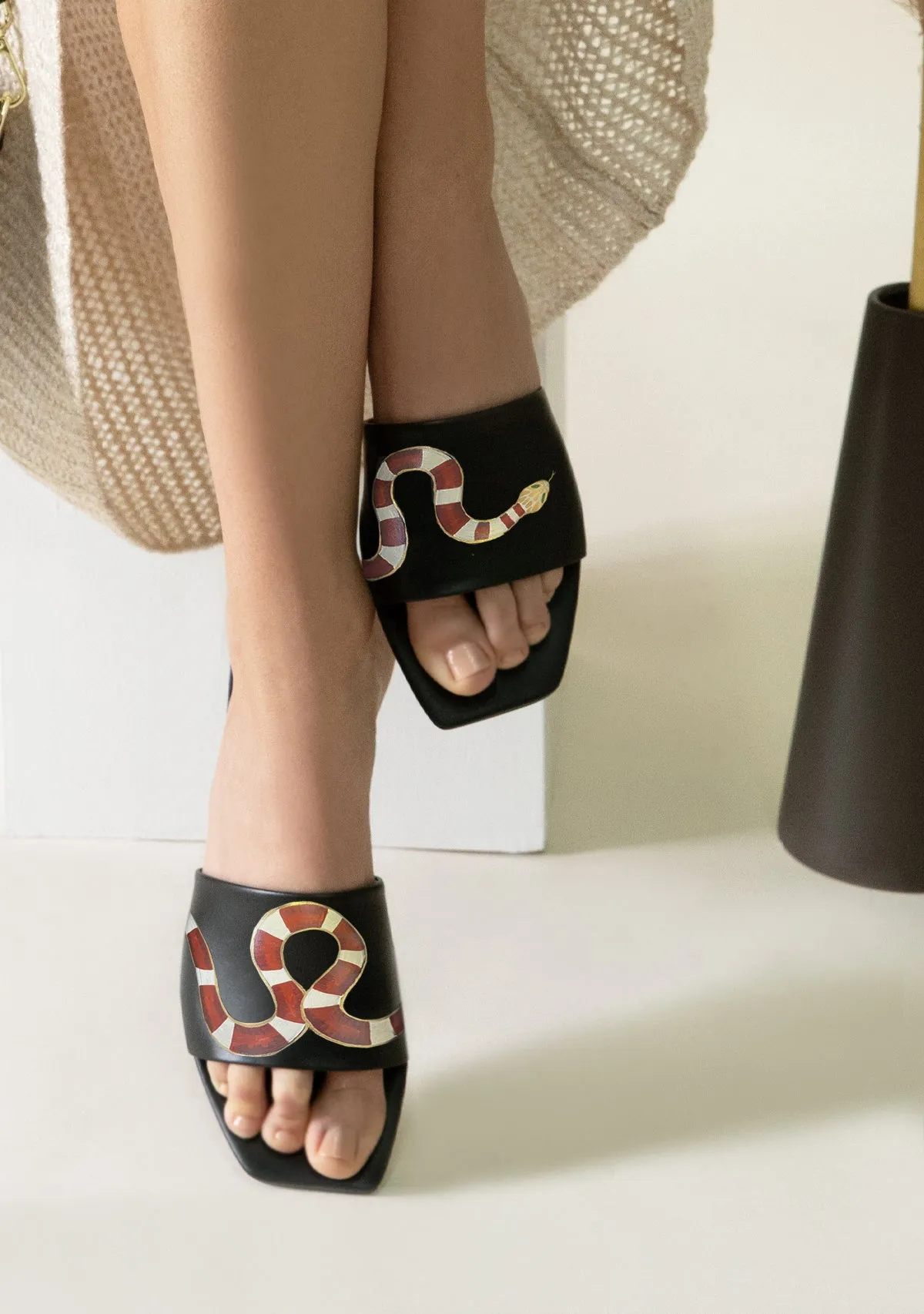 Gold Snake Black Square Open Design