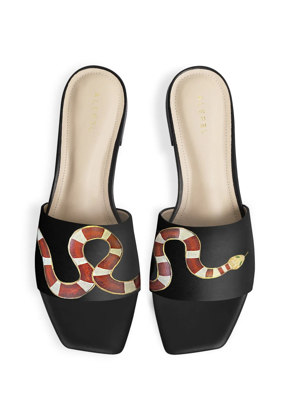 Slip Sandals Instant Slip On Gold Snake Black Square