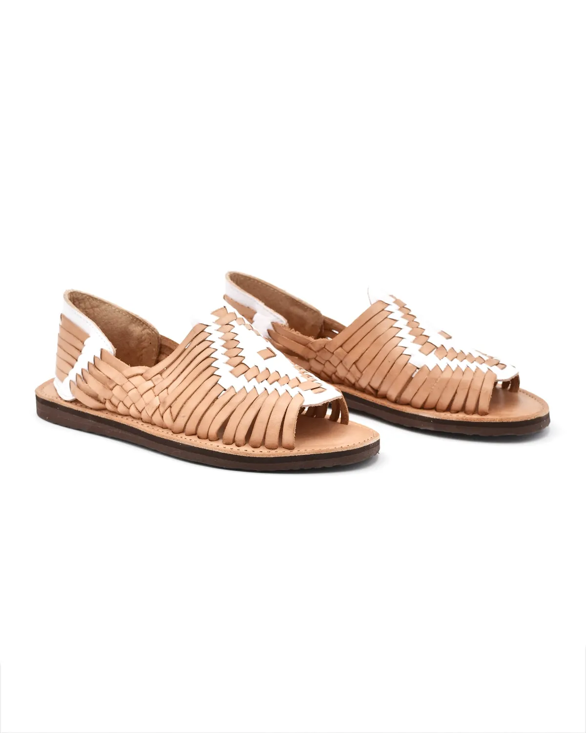 Good Traction Chamula Chichen Open-Toe White & Tan Huarache