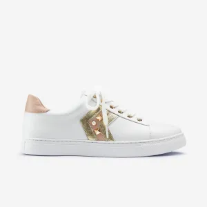Gray Sneaker | White/Gold/Nude Leather Comfortable Sandals