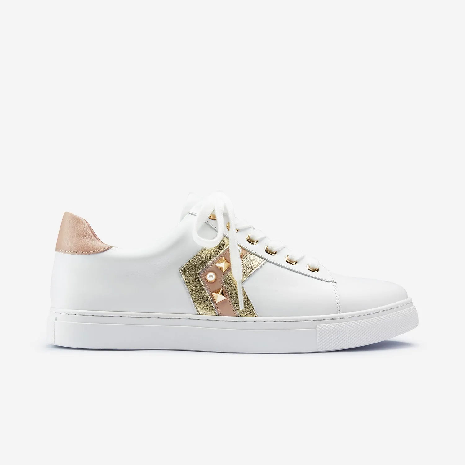 Gray Sneaker | White/Gold/Nude Leather Comfortable Sandals