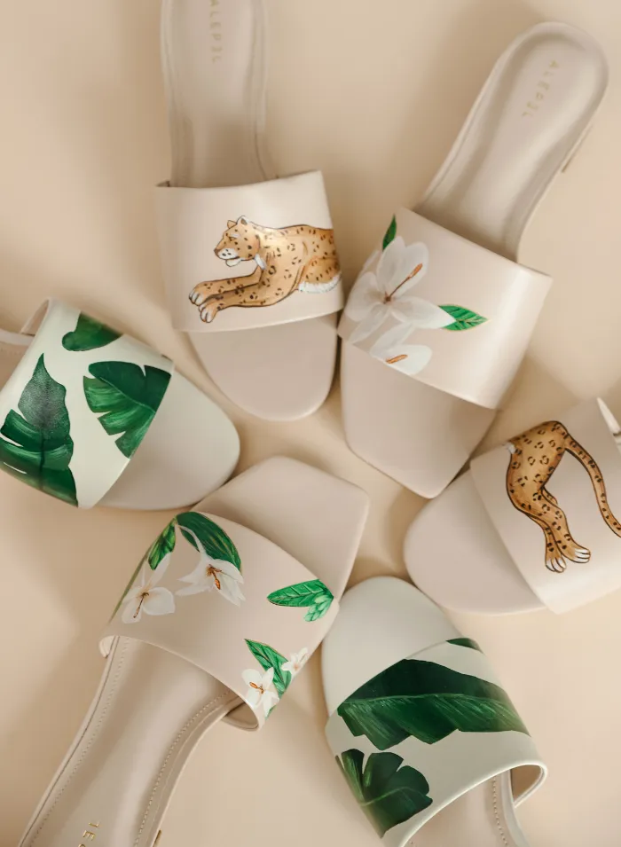 Green Palms White Slide Soft fabric lining