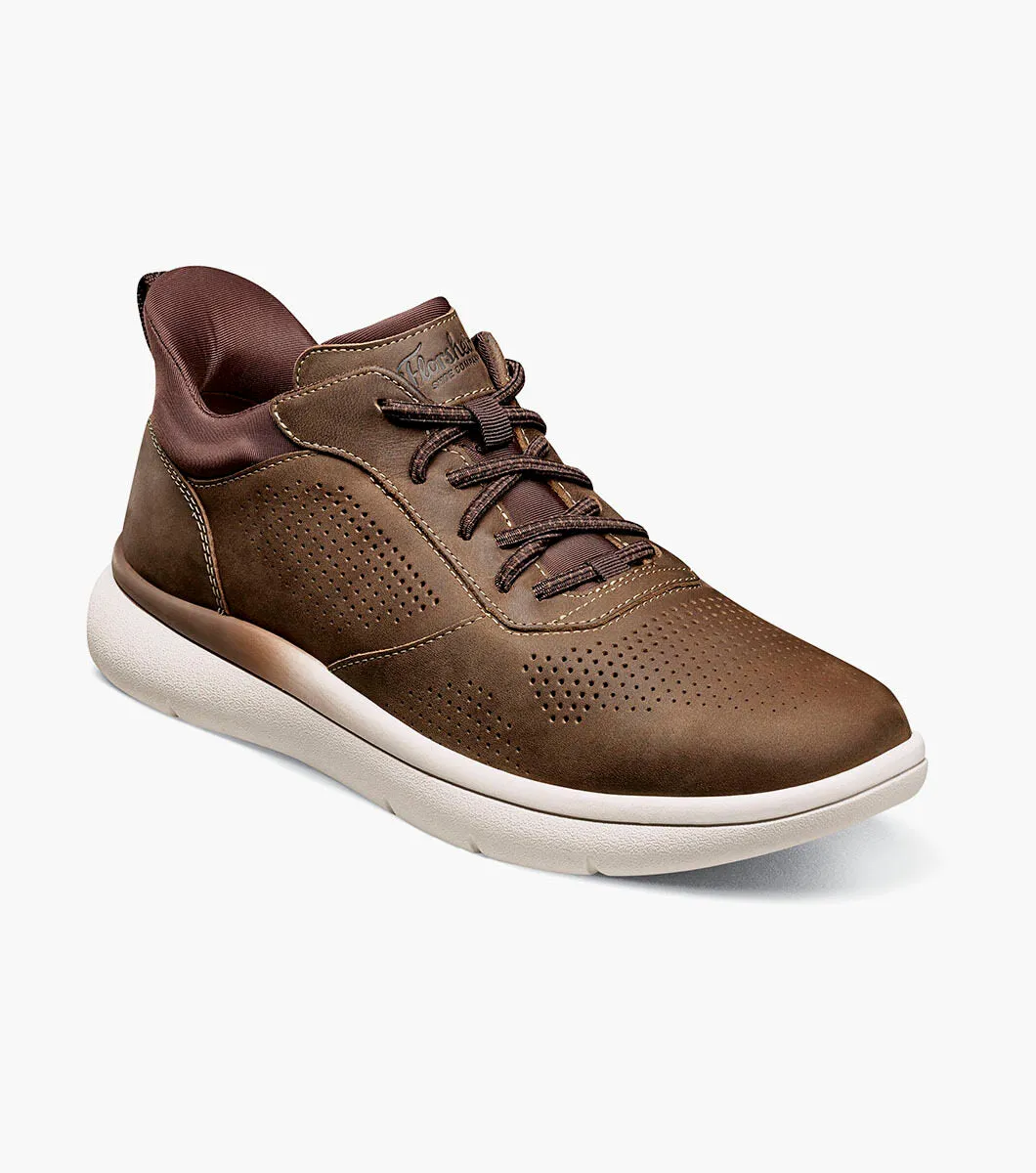 Handmade Pointed-Toe Fleet Perf Toe Elastic Lace Sneaker-Brown CH | Florsheim