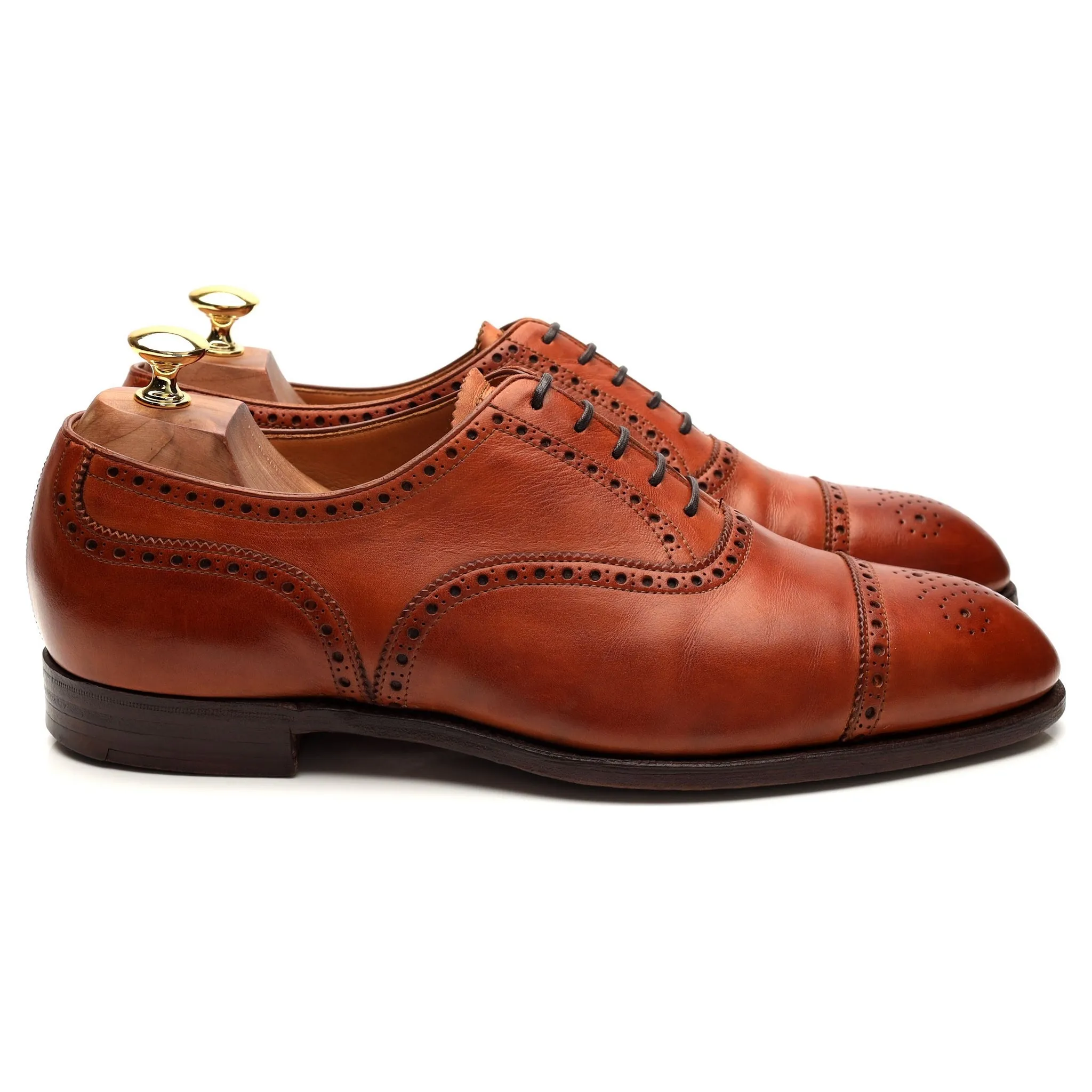Harrods 'Disraeli' Tan Brown Leather Oxford UK 9.5 F Travel Comfort