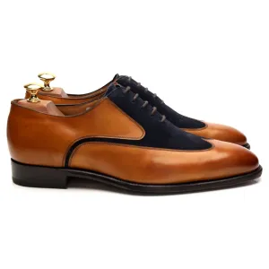 Suede Touch Herring 'Farnborough' Tan Brown Leather Navy Blue Suede Oxford UK 7.5 F