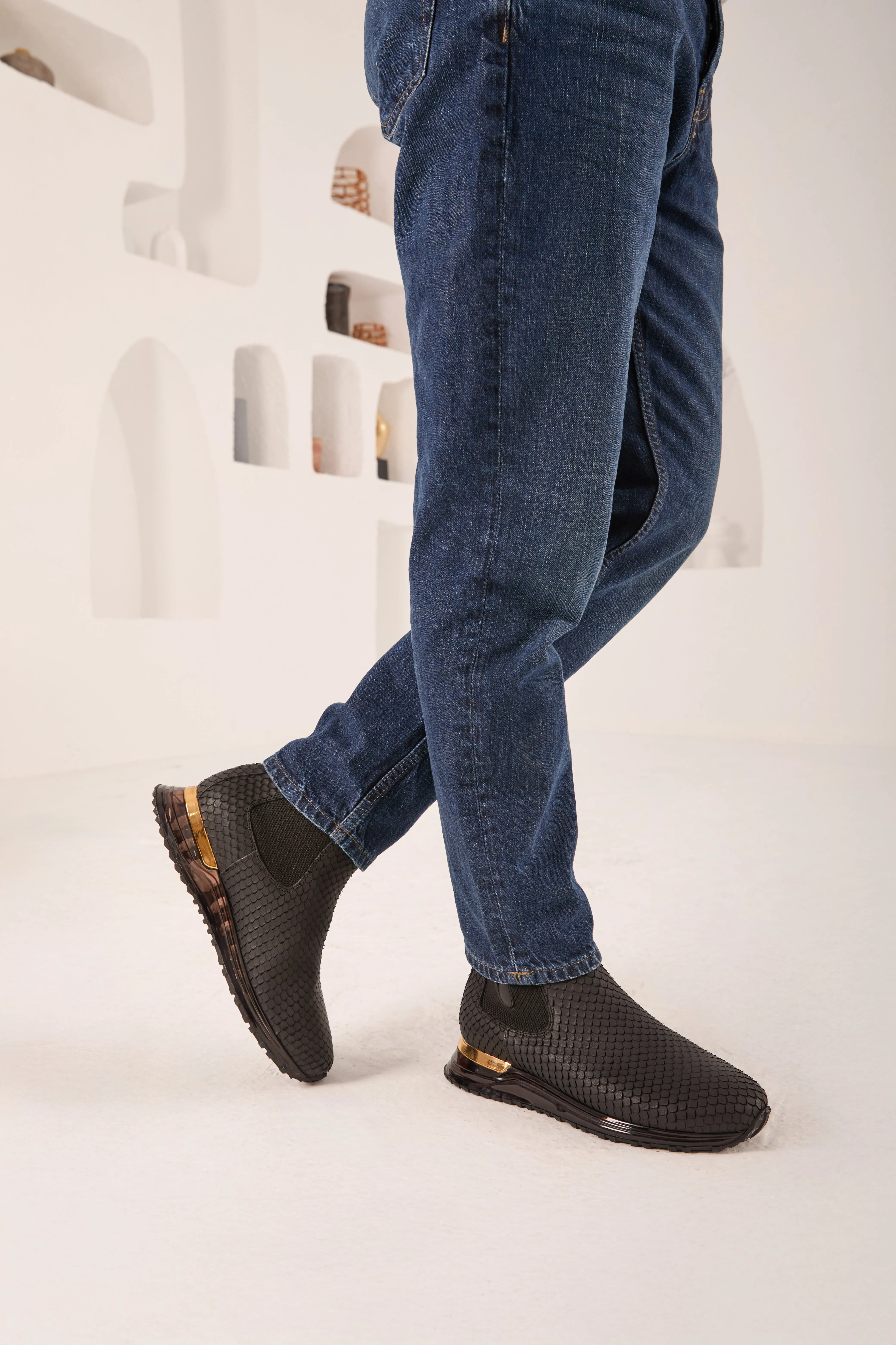 High-Fashion The Panther Black Leather Men Chelsea Boot
