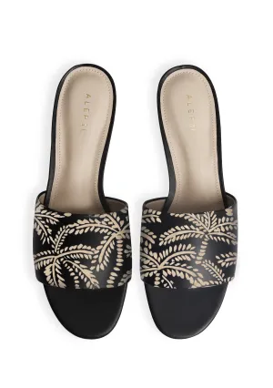 Beige Abstract Palms Black Slide Perfect For Beach Comfortable Relax Fit