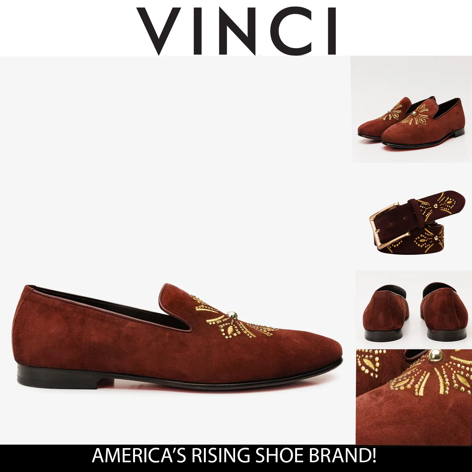 High Quality The Lazio Shoe Burgundy Suede Slip-on  Loafer Men Shoe