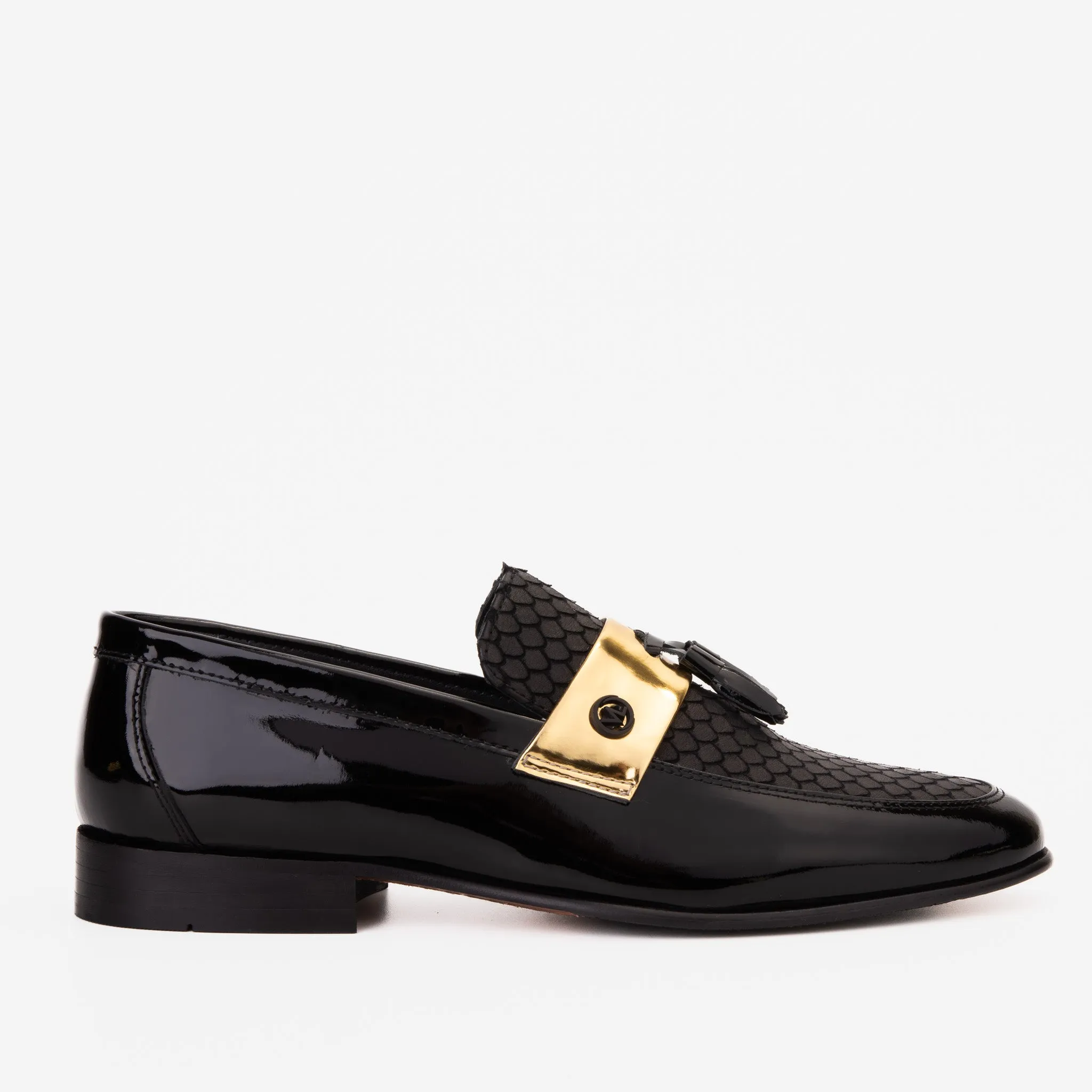 The Imperial Black & Gold Leather Men Dress Shoe Rubber Sole