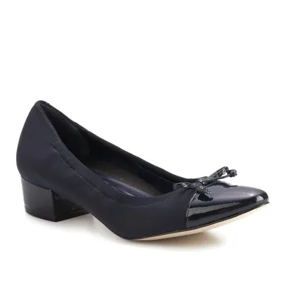 Hollis Pump: Navy Micro Fabric with Patent Leather I Walking Cradle Comfortable Heel