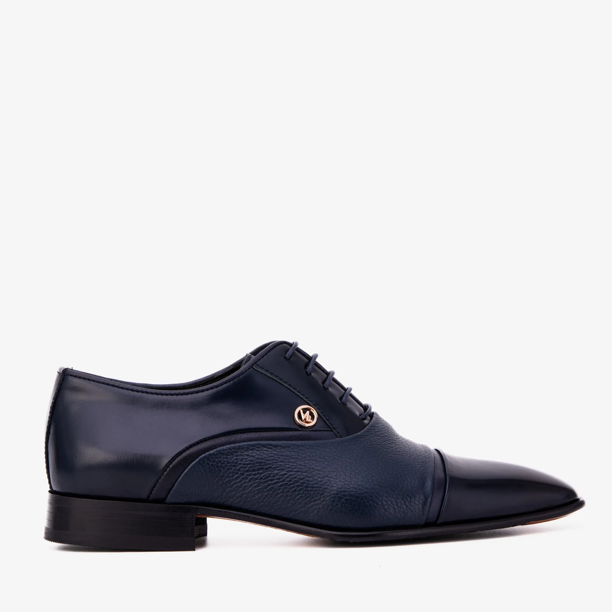 The Rockwell Handmade Navy Blue Leather Cap Toe Men Oxford Shoe Night Glow heel cup