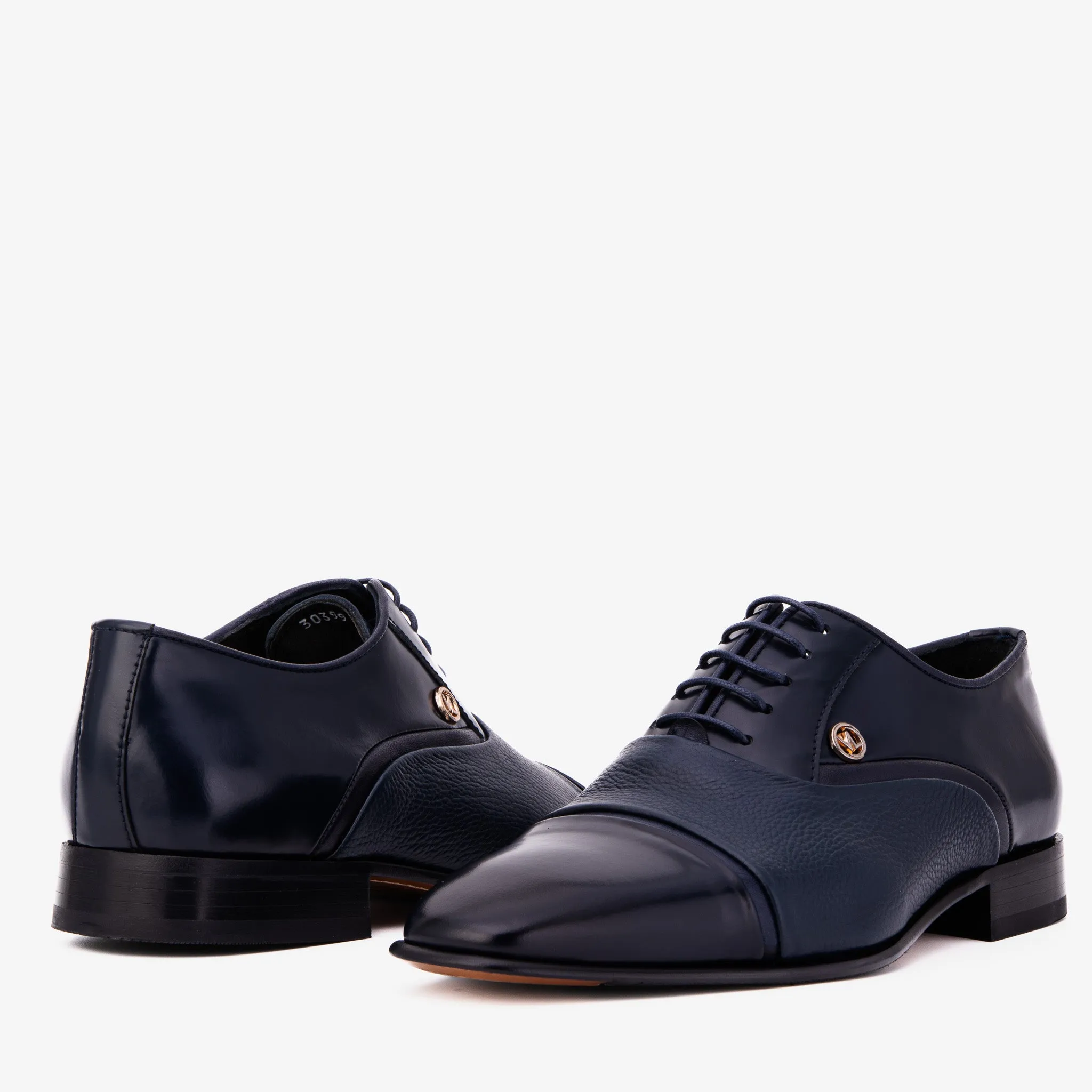 Insole-Tech The Rockwell Handmade Navy Blue Leather Cap Toe Men Oxford Shoe