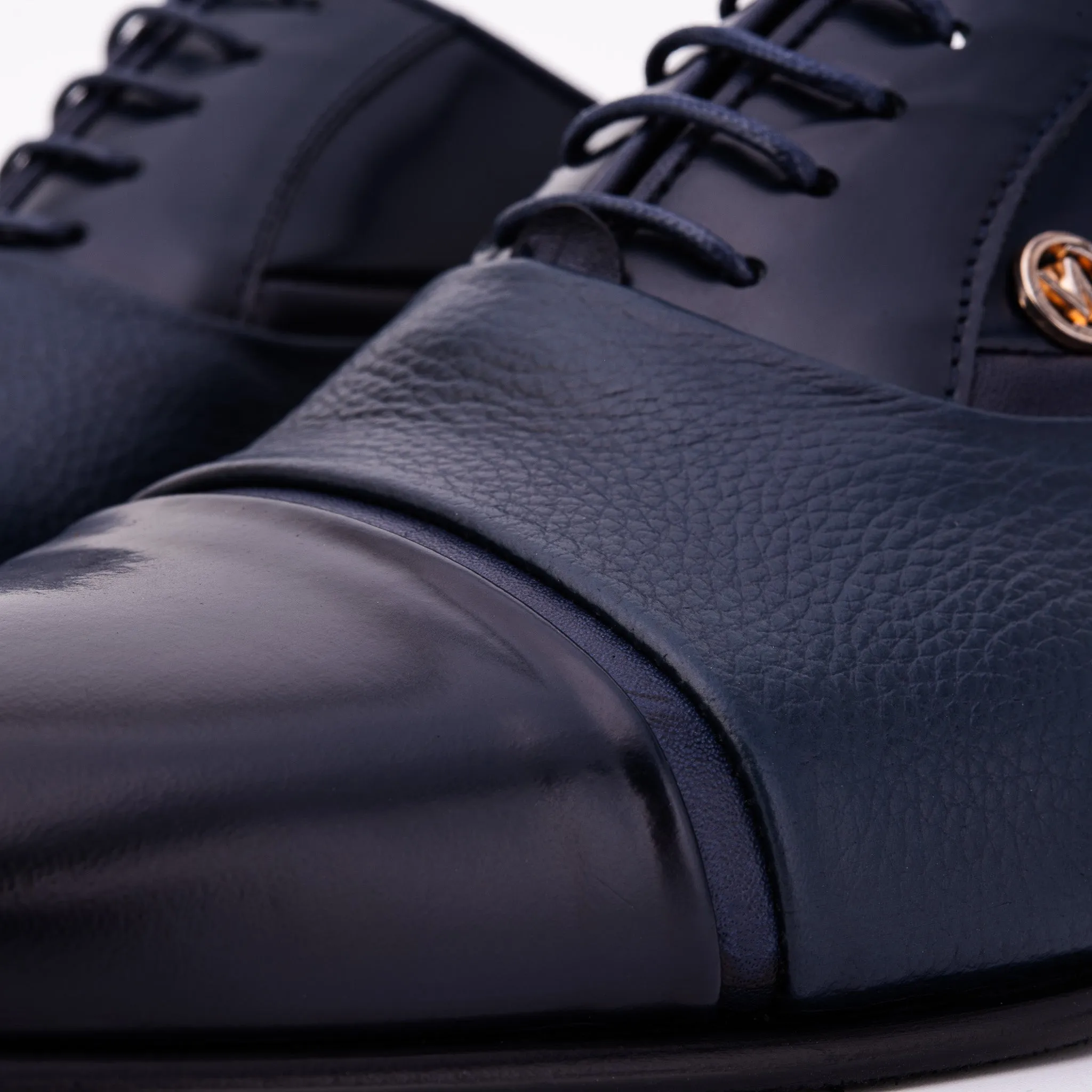 Insole-Tech The Rockwell Handmade Navy Blue Leather Cap Toe Men Oxford Shoe