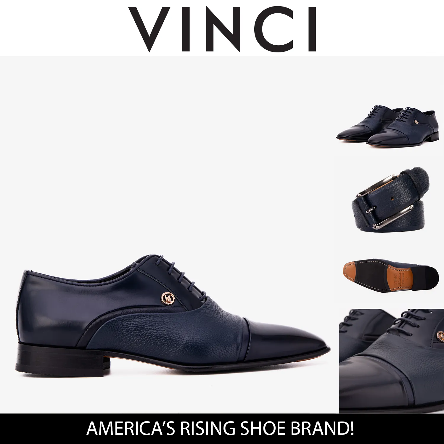 Insole-Tech The Rockwell Handmade Navy Blue Leather Cap Toe Men Oxford Shoe