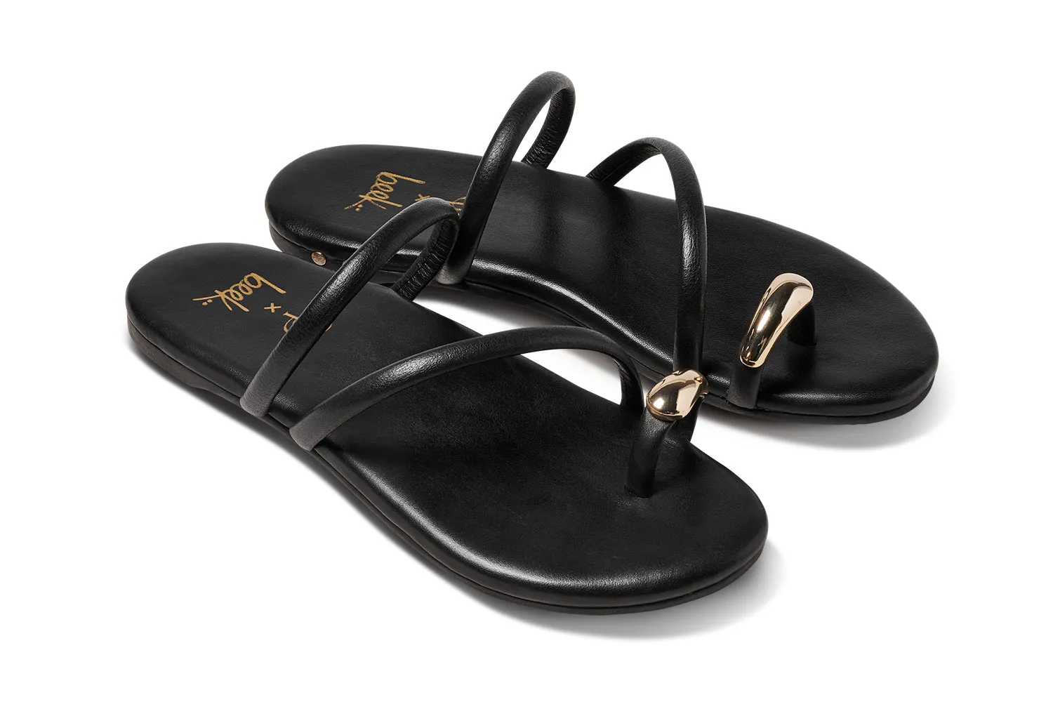 Itsybitsybird leather toe-ring sandals in black - product angle shot