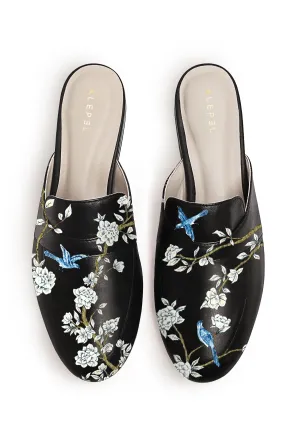 Japanese Garden Black Mule Waterproof Slides