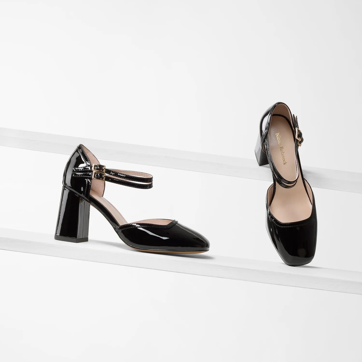 Jelico Heel | Black patent leather Transparent Pumps